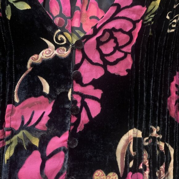 POL Button Blouse Women M Velvet Burnout Floral Ruffle Pleats Lace Feminine Top - Picture 7 of 12